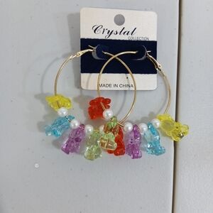 Multicolor Bear Hoop Earrings